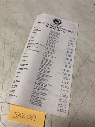 Skoda dealer list - skoda, 1994