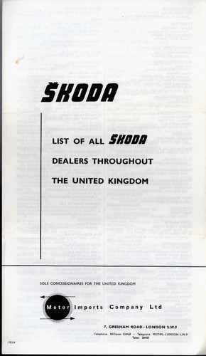 Skoda dealer list - dealer, 1964-1965